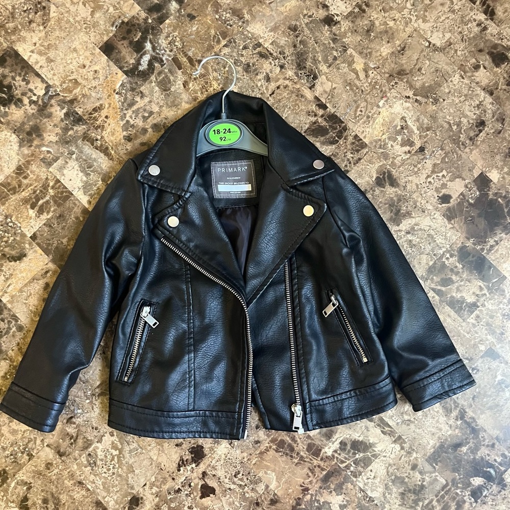 Primark Baby Girl Black Faux Leather Moto Jacket | 18–24M